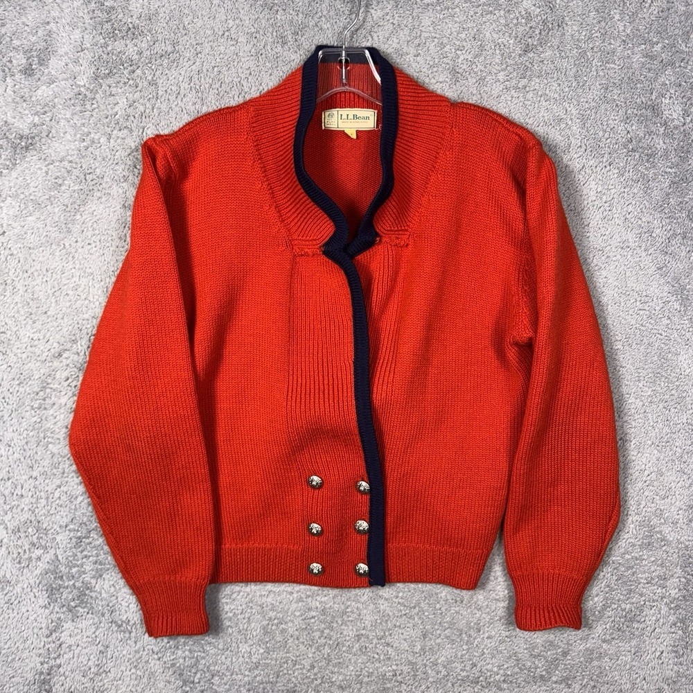 Vintage‎ LL Bean Cardigan Womens L Pure Wool Chunky Fisherman Aran Sweater Heavy